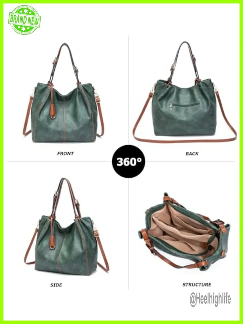 Vintage PU Leather Hobo Shoulder Bag, Bucket Tote with Rivet Detail